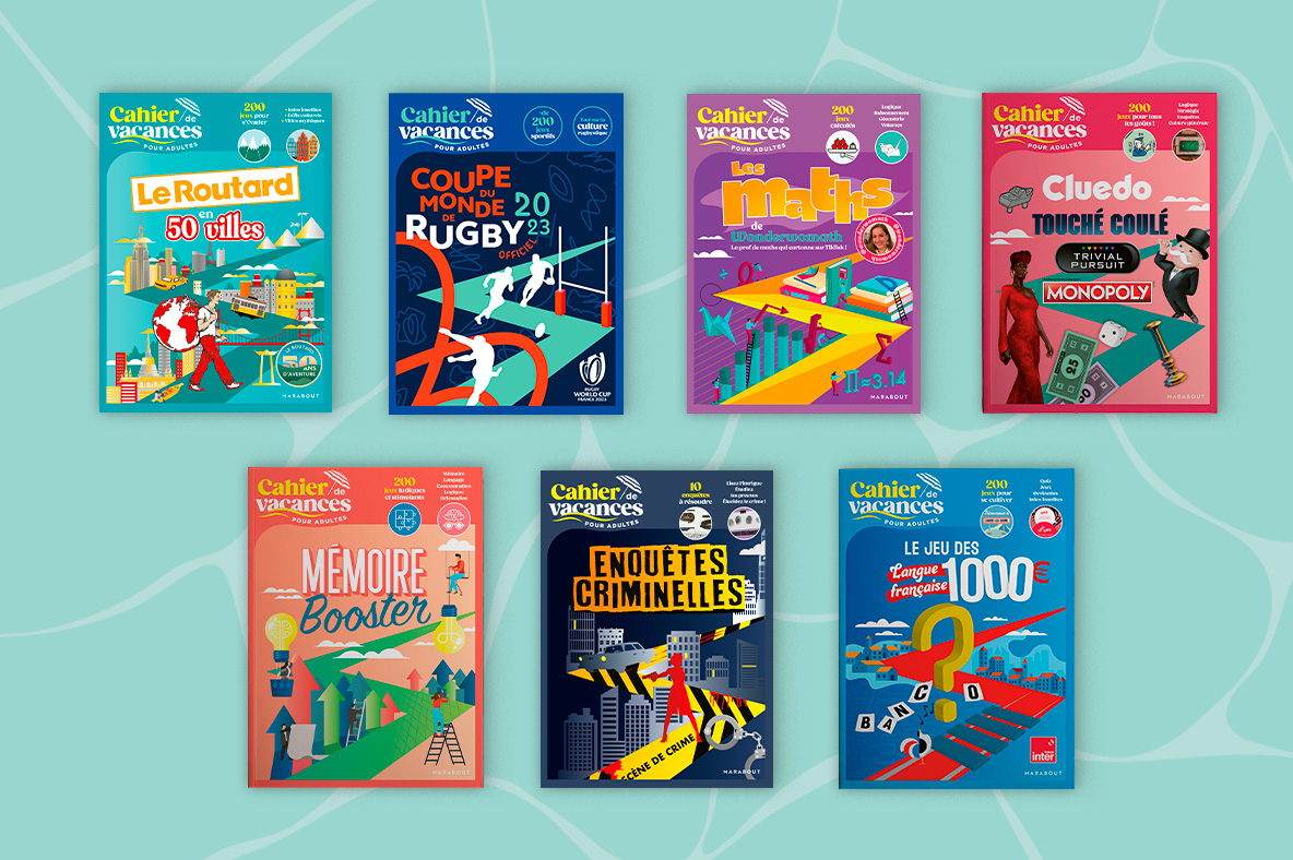 7 couvertures de cahiers de vacances