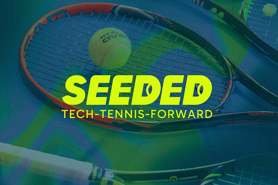 logotype de seeded sur fond à motif tennis